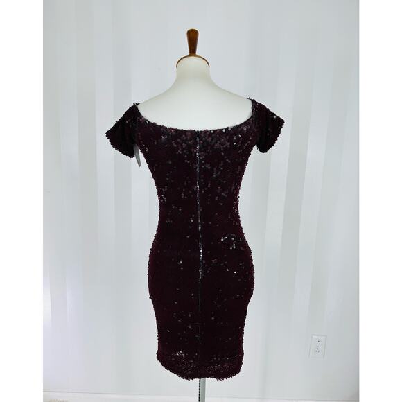 NWT DRESS THE POPULATION Women’s Burgundy Bodycon Sequin Dress Sz S - Picture 4 of 10